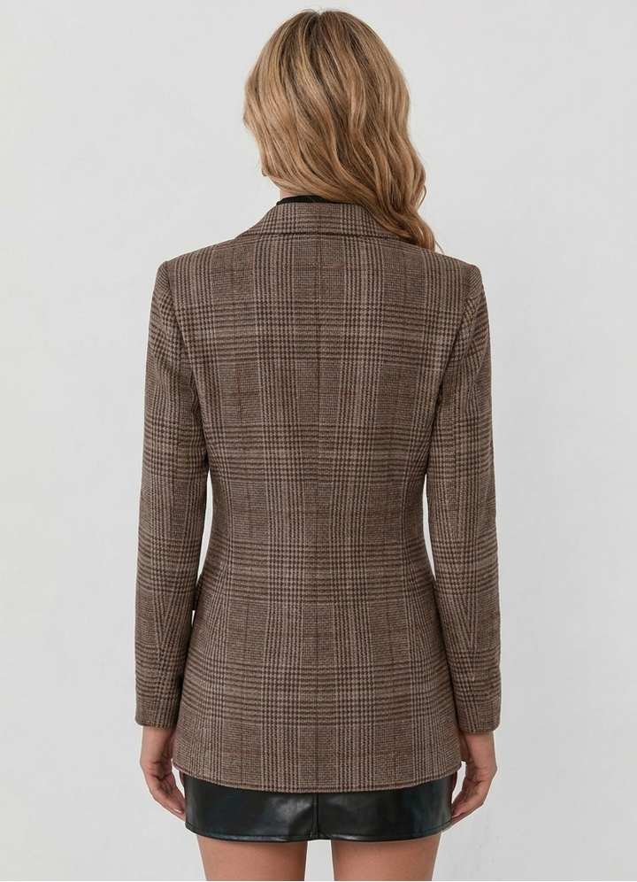 Women's Plaid Blazer with Notched Lapel