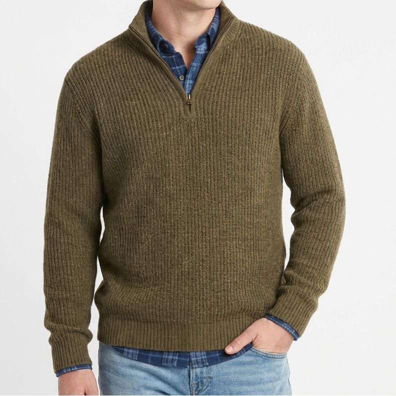 Men's Ribbed Knit Pullover with Mock Neck