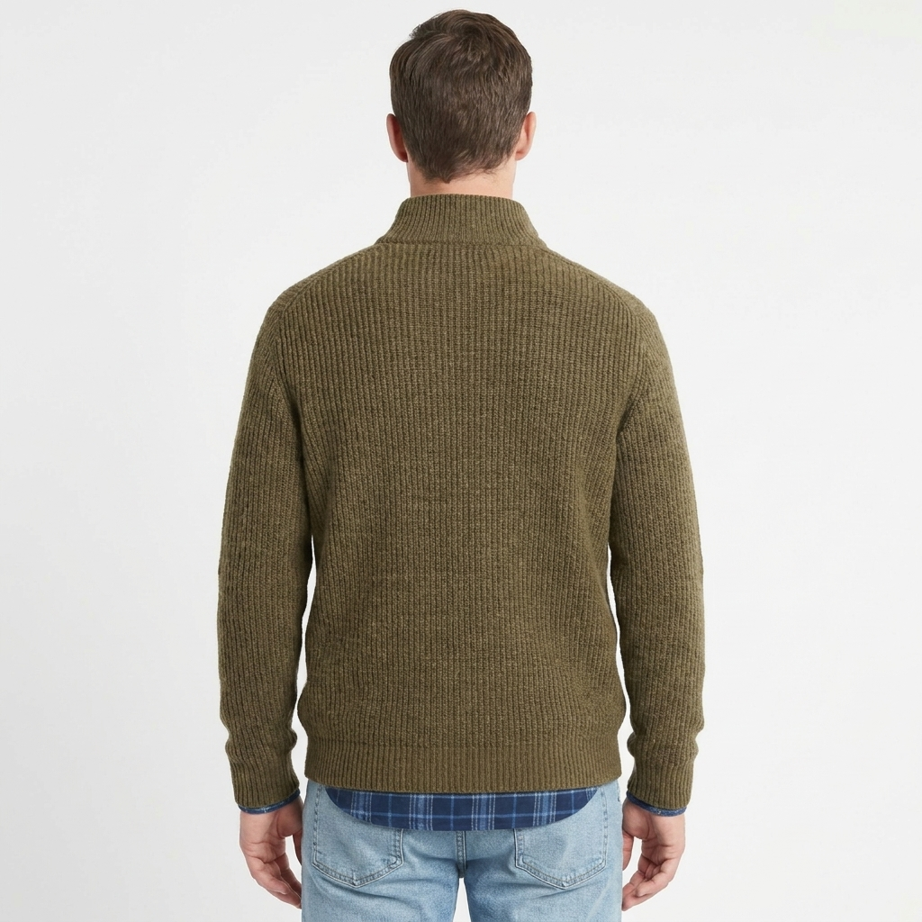 Men's Ribbed Knit Pullover with Mock Neck