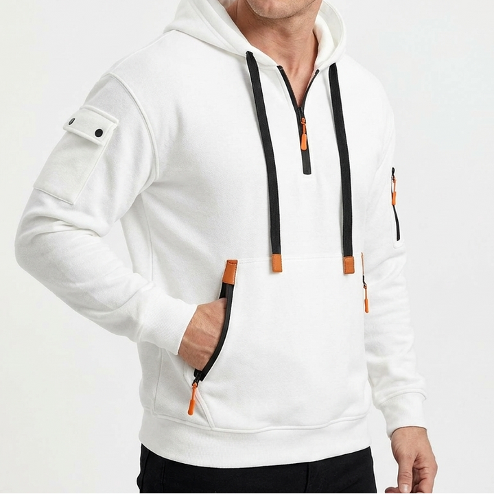 Men's Fleece Utility Hoodie Quarter-Zip with Pocket
