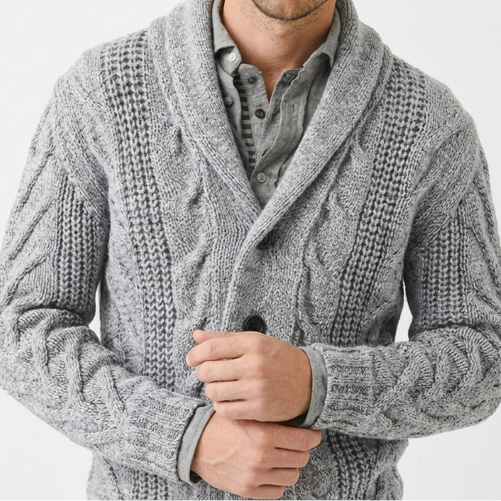 Men's Cable Knit Jumper with Shawl Collar