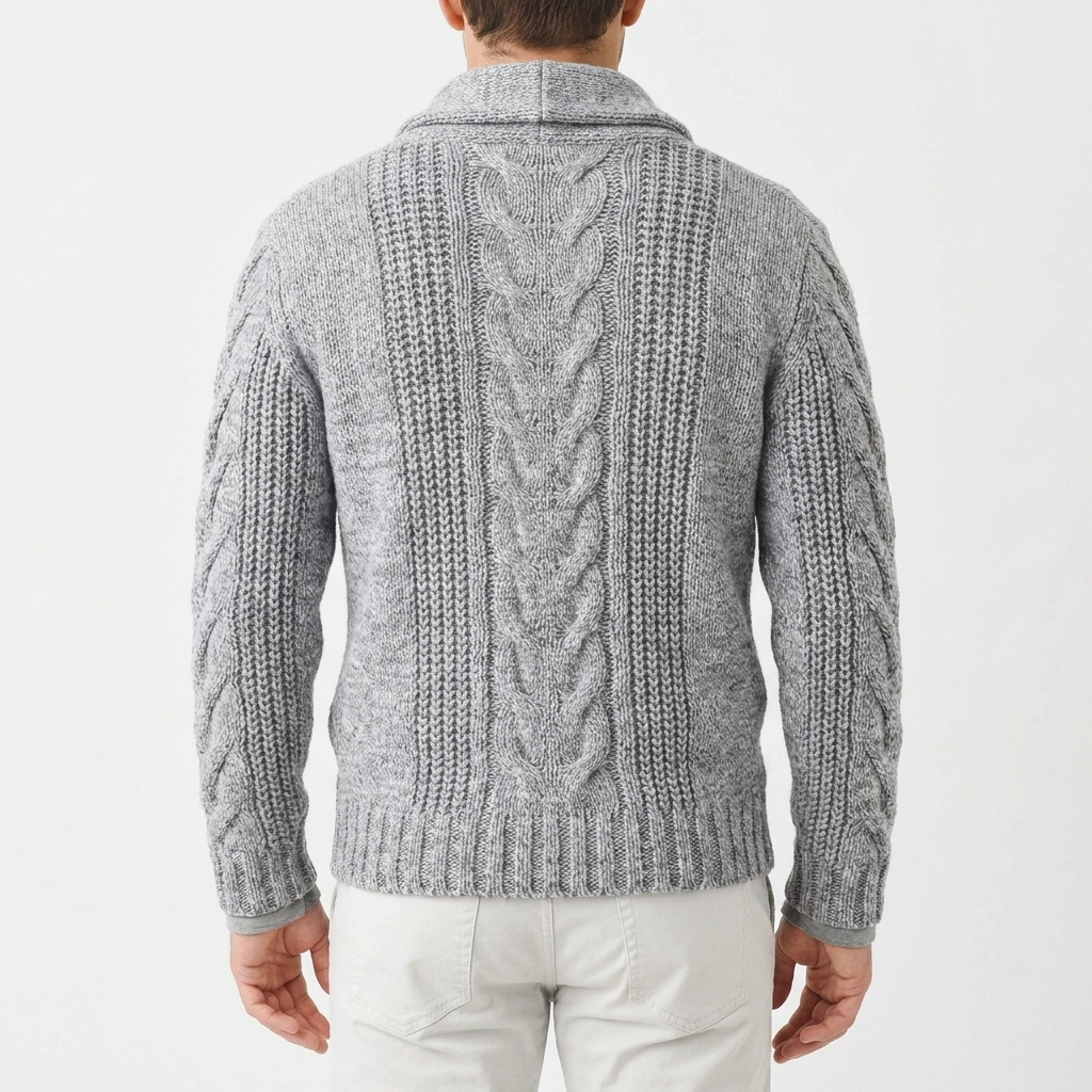 Men's Cable Knit Jumper with Shawl Collar
