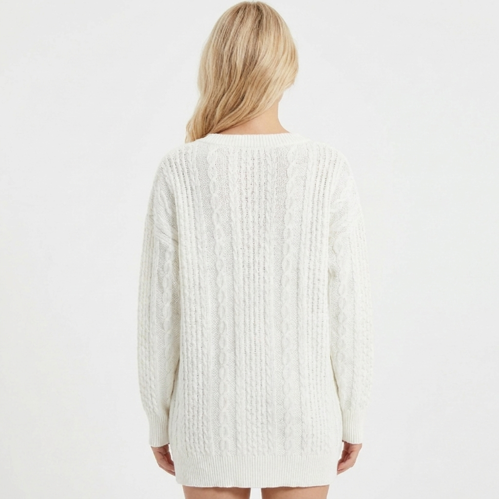 Women's Cable Knit Long Sleeve Pullover with V-Neck