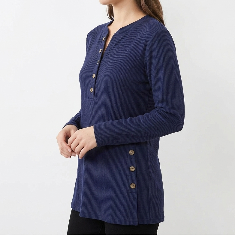 Women's Waffle Knit Henley Long Sleeve Top