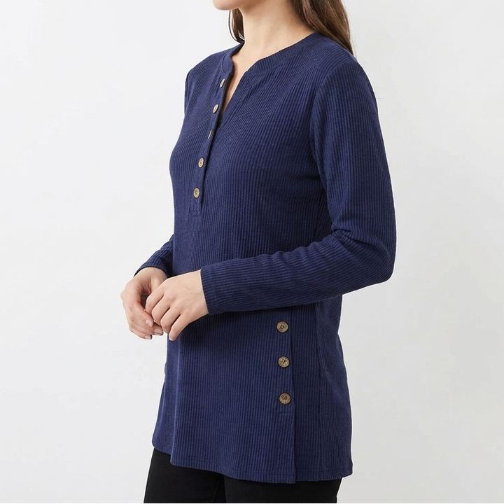 Women's Waffle Knit Henley Long Sleeve Top