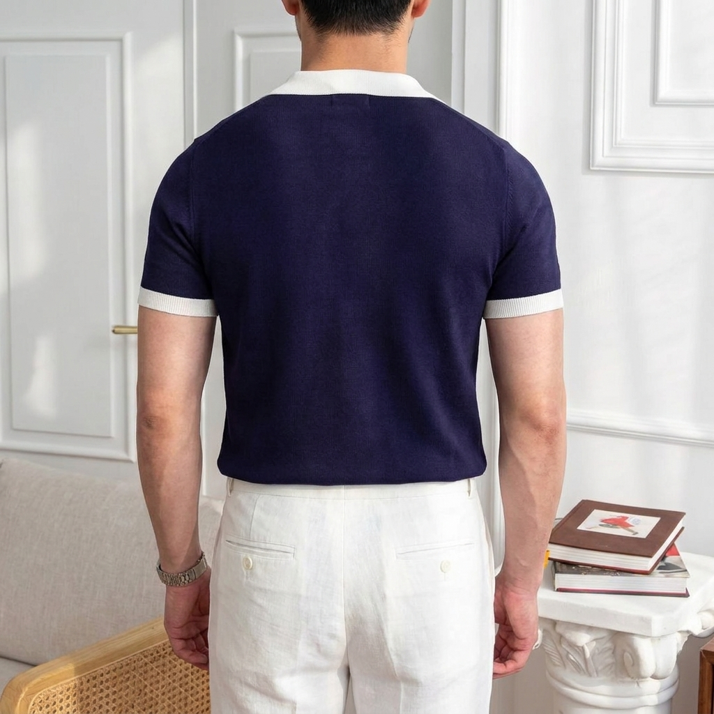 Men's Contrast Knit Short Sleeve Polo Shirt
