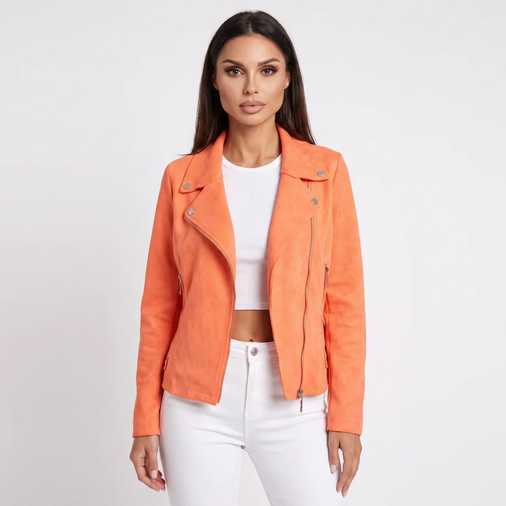 Women's Suede Moto Jacket Cropped Asymmetric Zip Biker Jacket