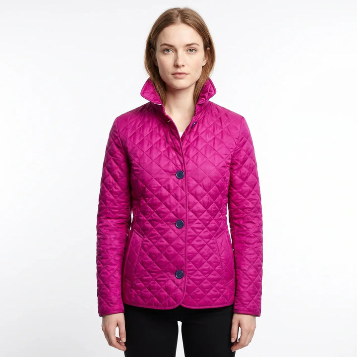 Women's Quilted Jacket Diamond Stitch Stand Collar Fitted Coat