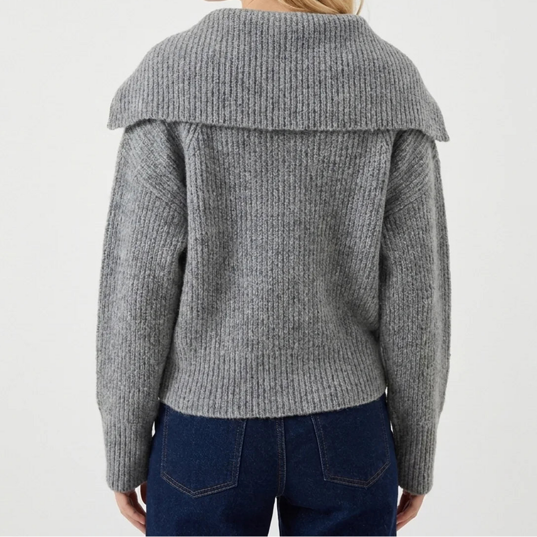 Women's Oversized Ribbed Zip-Up Spread Collar Knit Cardigan