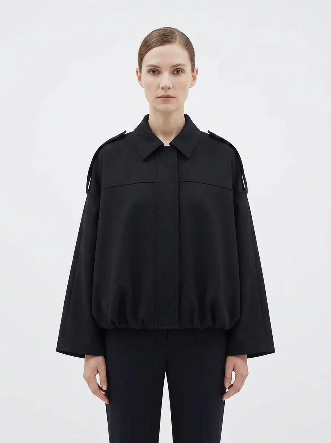Women's Oversized Bomber Jacket Balloon Sleeve Cropped Zip-Up