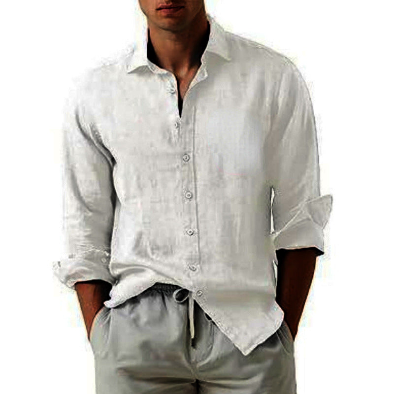 Men's Linen Long-Sleeve Shirt Relaxed Fit Button-Up Casual