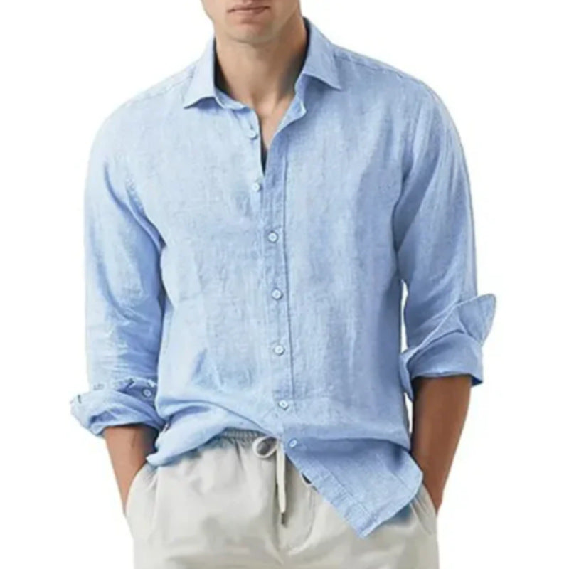 Men's Linen Long-Sleeve Shirt Relaxed Fit Button-Up Casual