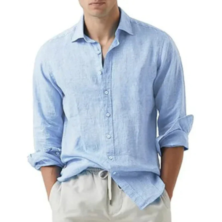 Men's Linen Long-Sleeve Shirt Relaxed Fit Button-Up Casual