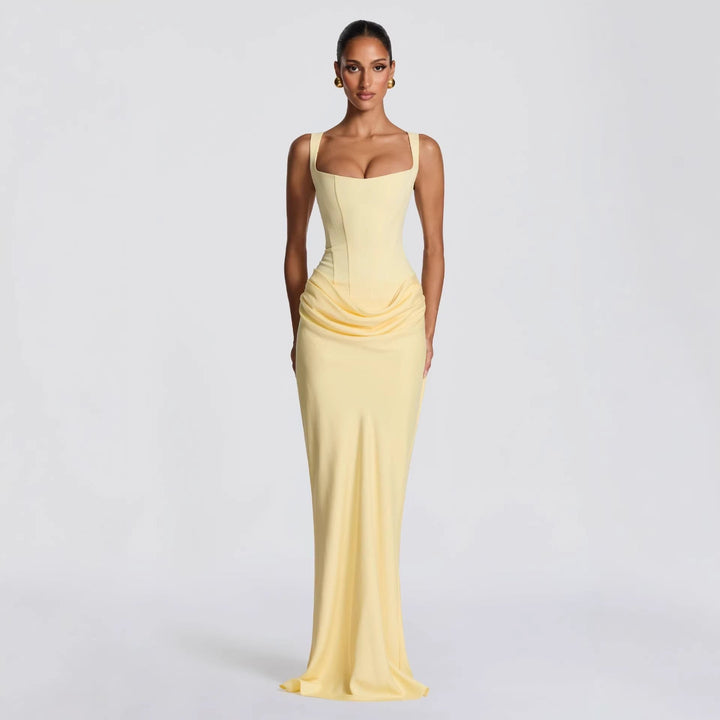 Women's Corset Maxi Dress Square Neck Ruched Mermaid Bodycon Formal Gown