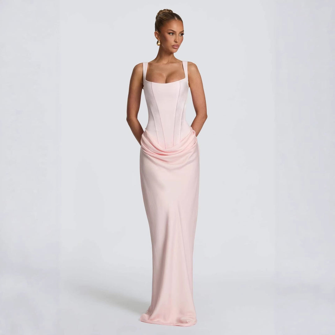 Women's Corset Maxi Dress Square Neck Ruched Mermaid Bodycon Formal Gown
