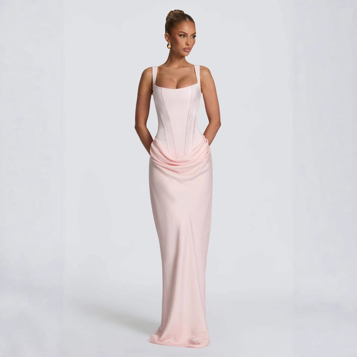 Women's Corset Maxi Dress Square Neck Ruched Mermaid Bodycon Formal Gown