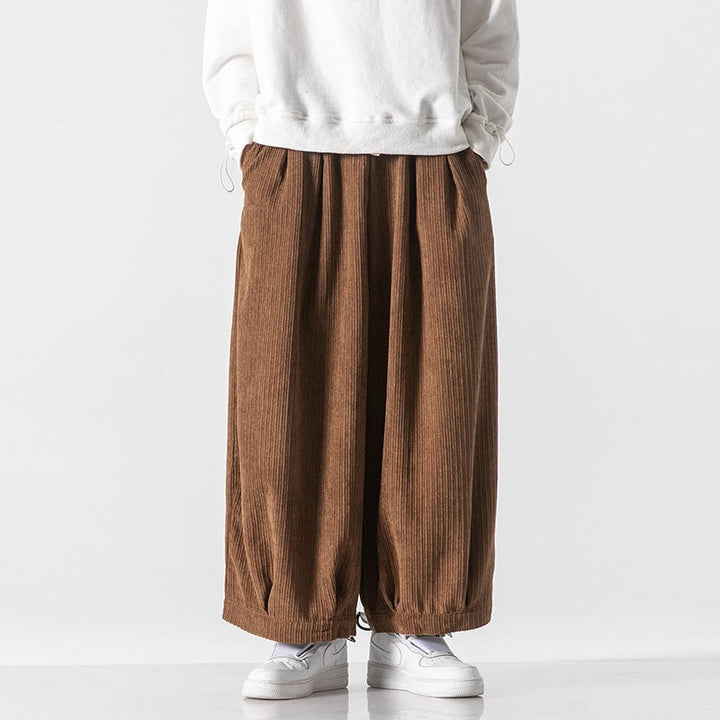 Men's Wide-Leg Corduroy Trousers Pleated Baggy Fit Casual Streetwear Pants