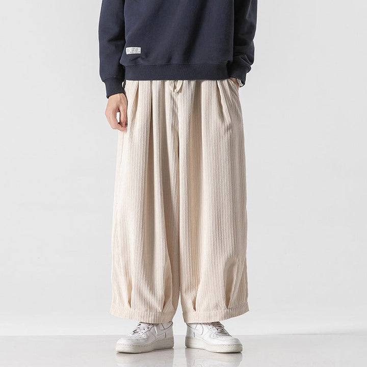 Men's Wide-Leg Corduroy Trousers Pleated Baggy Fit Casual Streetwear Pants