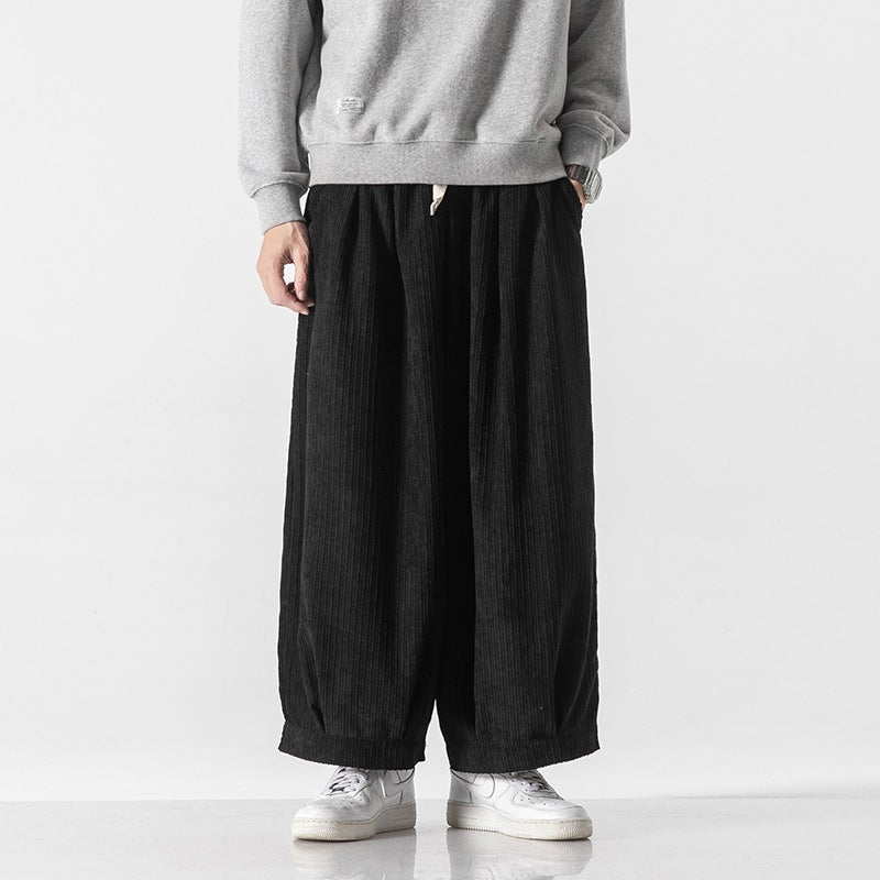 Men's Wide-Leg Corduroy Trousers Pleated Baggy Fit Casual Streetwear Pants