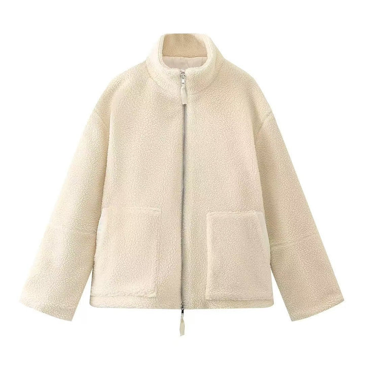 Women's Sherpa Fleece Zip Up Jacket Stand Collar Oversized Warm Winter Coat
