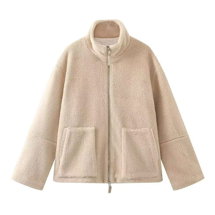 Women's Sherpa Fleece Zip Up Jacket Stand Collar Oversized Warm Winter Coat