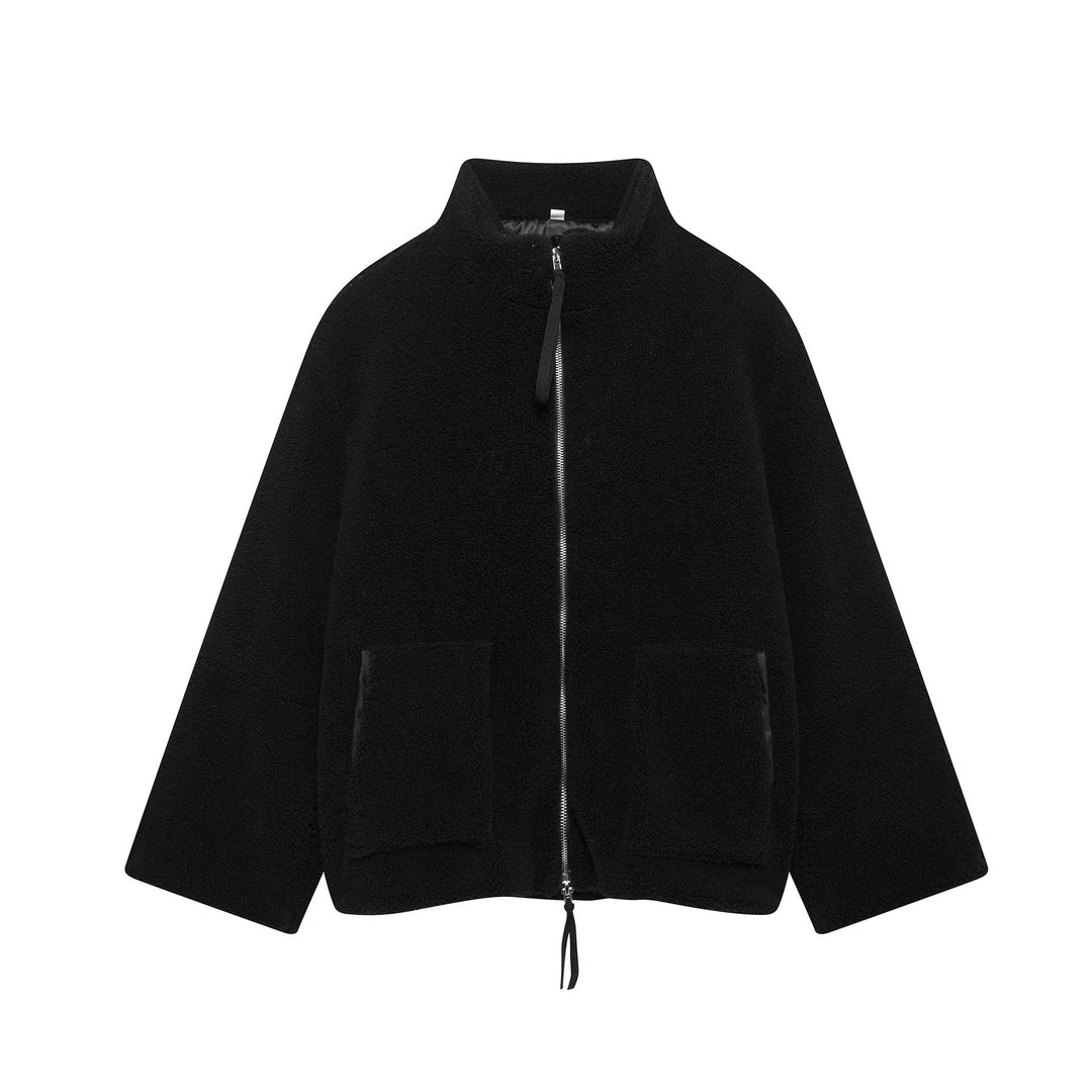 Women's Sherpa Fleece Zip Up Jacket Stand Collar Oversized Warm Winter Coat