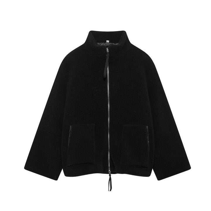 Women's Sherpa Fleece Zip Up Jacket Stand Collar Oversized Warm Winter Coat