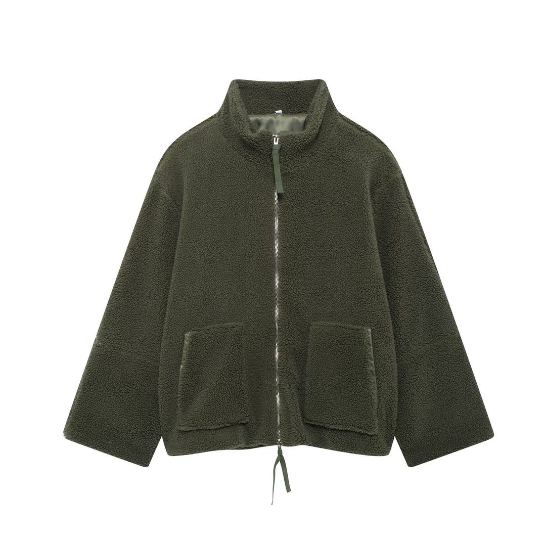 Women's Sherpa Fleece Zip Up Jacket Stand Collar Oversized Warm Winter Coat