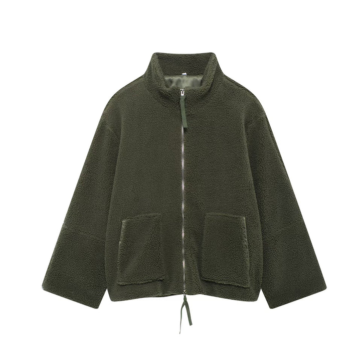 Women's Sherpa Fleece Zip Up Jacket Stand Collar Oversized Warm Winter Coat