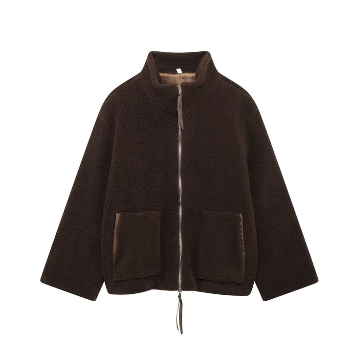 Women's Sherpa Fleece Zip Up Jacket Stand Collar Oversized Warm Winter Coat