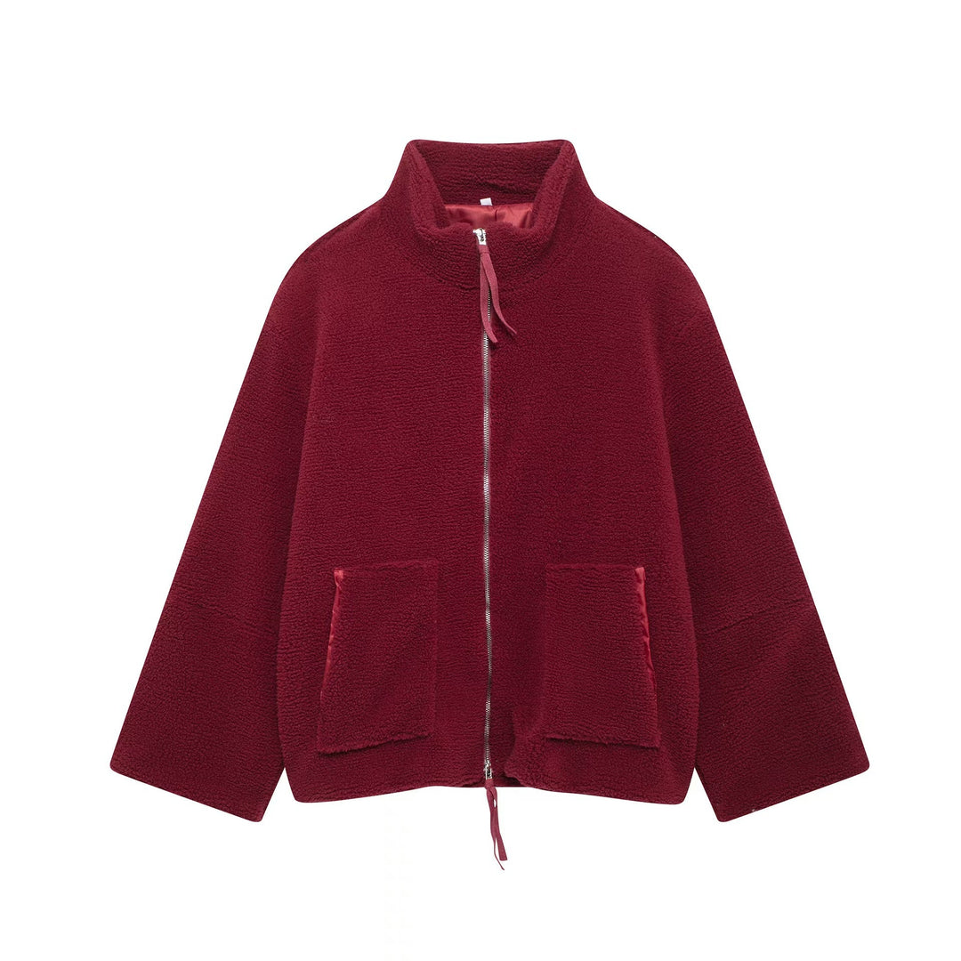 Women's Sherpa Fleece Zip Up Jacket Stand Collar Oversized Warm Winter Coat
