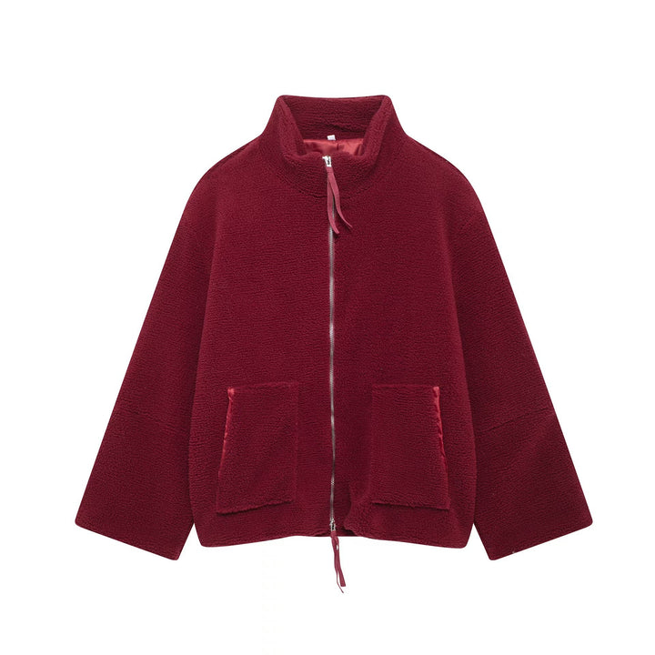 Women's Sherpa Fleece Zip Up Jacket Stand Collar Oversized Warm Winter Coat