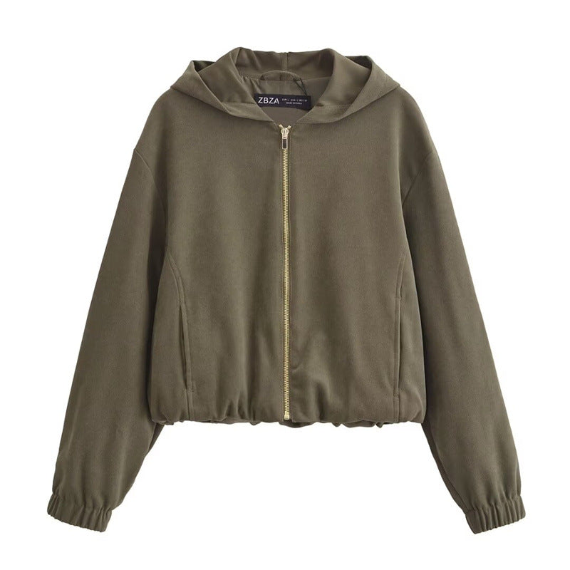 Women's Cropped Hooded Jacket and Wide-Leg Pants Set Loungewear Two-Piece