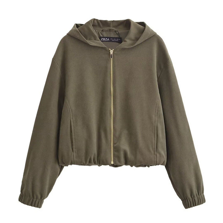 Women's Cropped Hooded Jacket and Wide-Leg Pants Set Loungewear Two-Piece