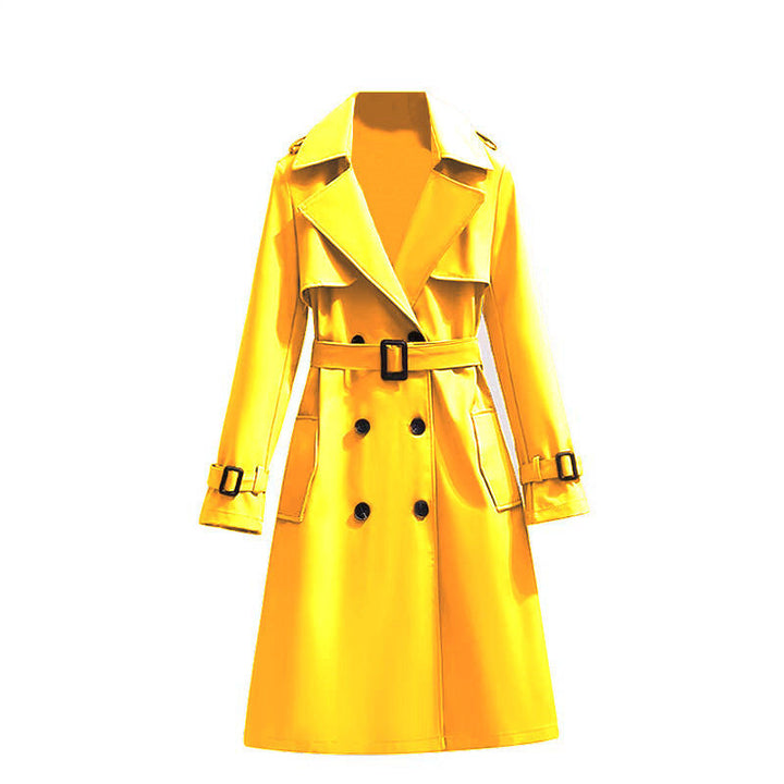 Women's Belted Trench Coat Double-Breasted Longline Classic Lapel