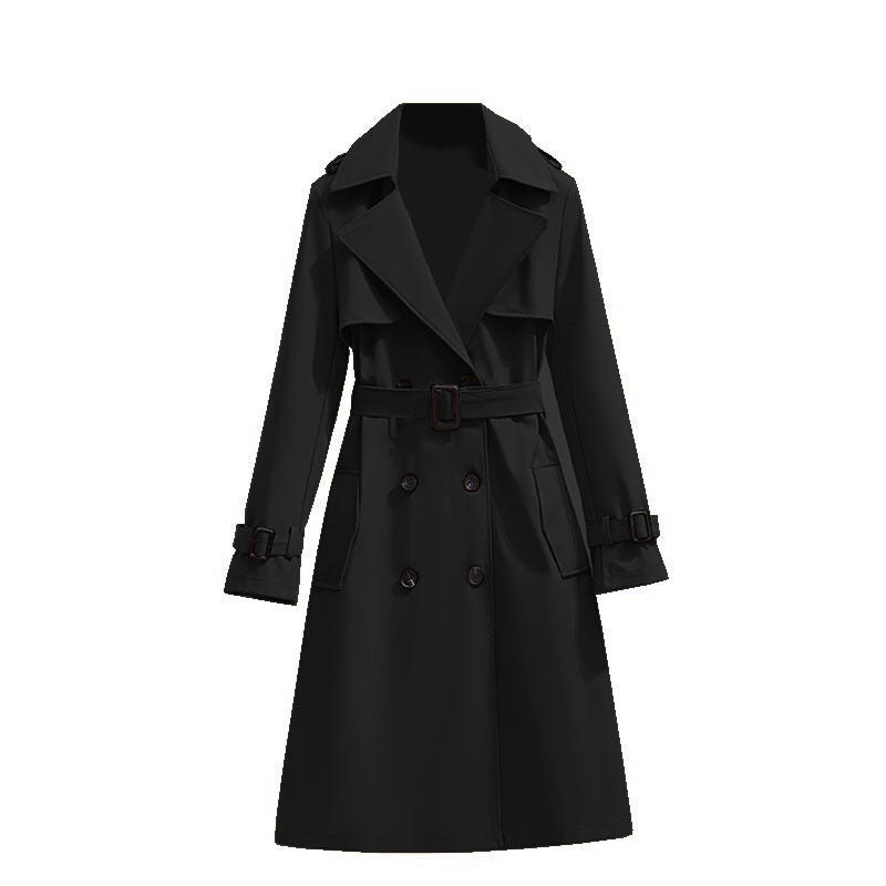 Women's Belted Trench Coat Double-Breasted Longline Classic Lapel