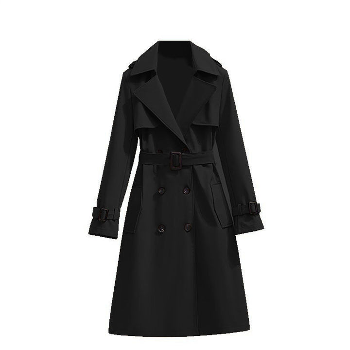 Women's Belted Trench Coat Double-Breasted Longline Classic Lapel