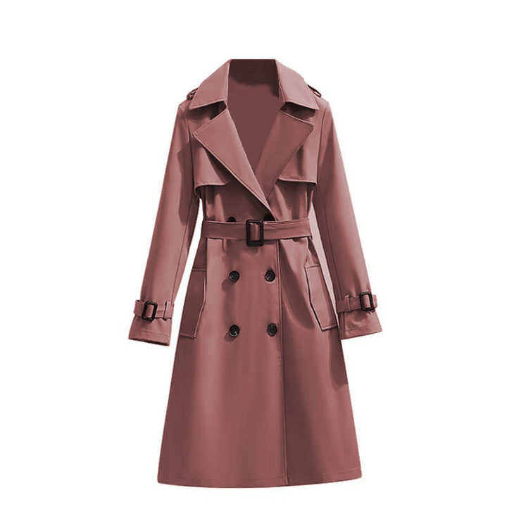 Women's Belted Trench Coat Double-Breasted Longline Classic Lapel