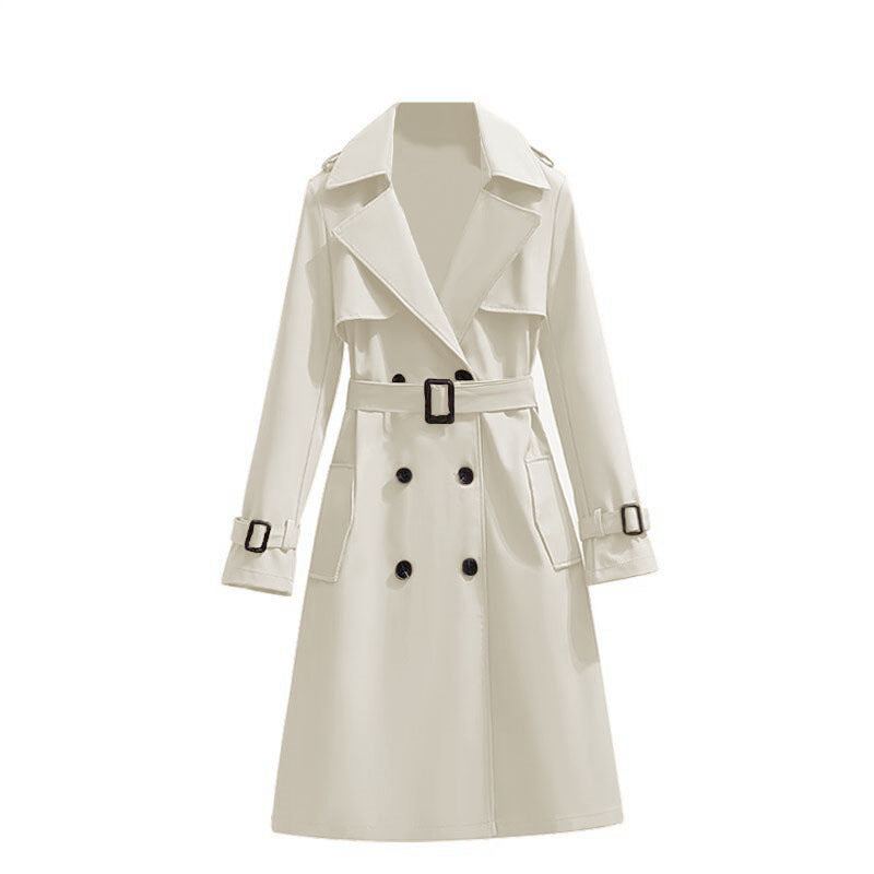 Women's Belted Trench Coat Double-Breasted Longline Classic Lapel