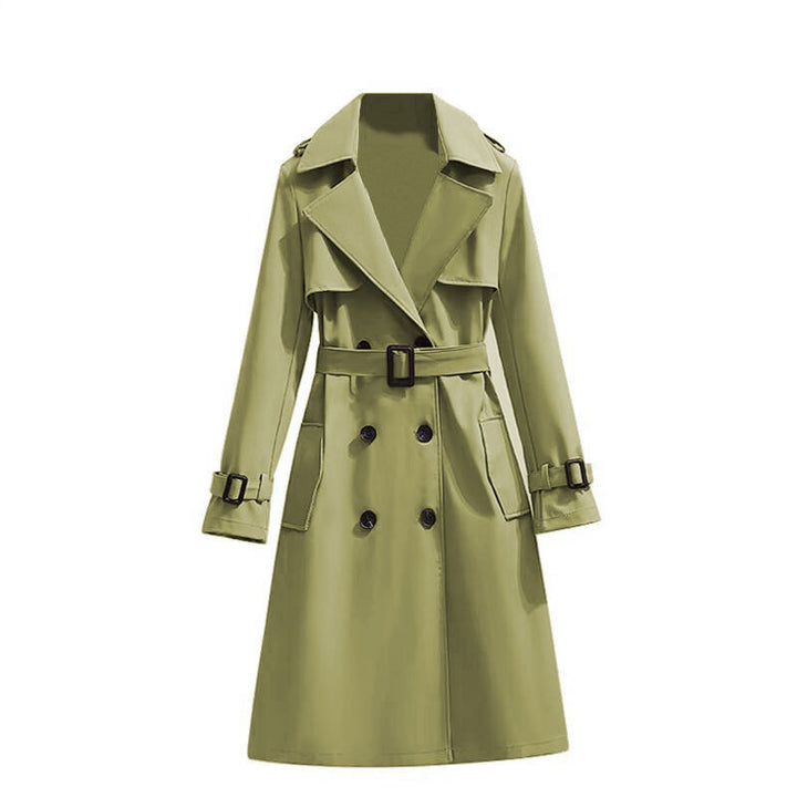 Women's Belted Trench Coat Double-Breasted Longline Classic Lapel