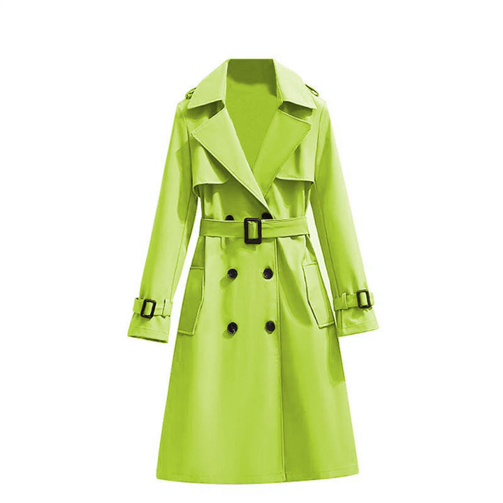 Women's Belted Trench Coat Double-Breasted Longline Classic Lapel