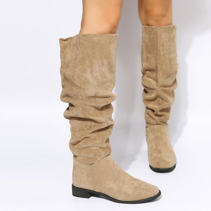Women's Slouchy Suede Knee High Boots Flat Pull-On Winter Boots