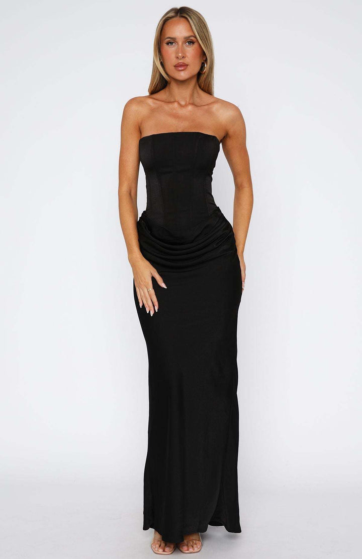 Strapless Maxi Dress - Corset Bodycon Ruched