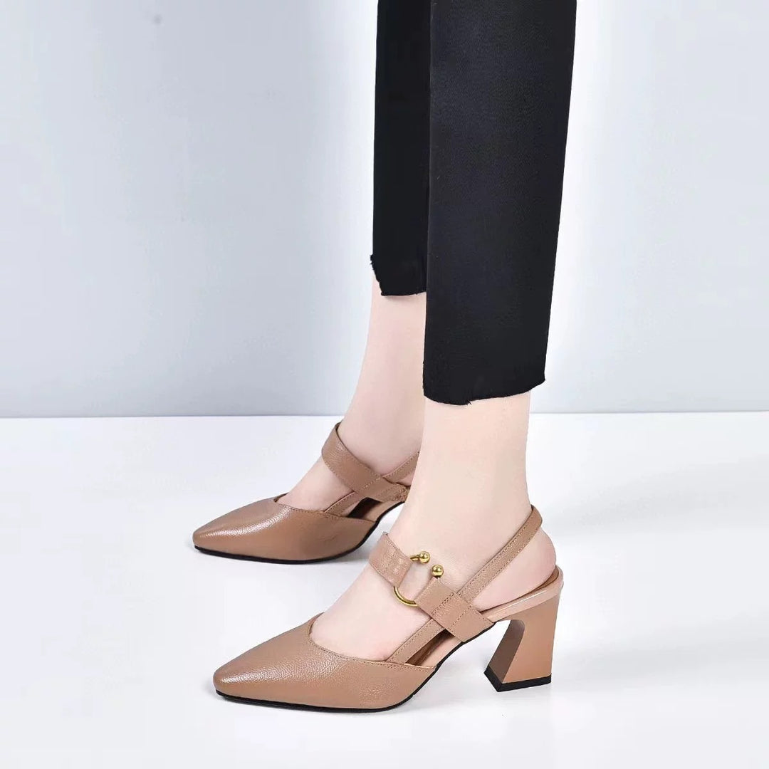 Pointed Toe Slingback Heels - Block Heel Ankle Strap Pumps Women