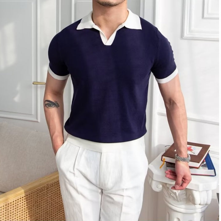 Mens Knit Polo Shirt - Contrast Collar Short Sleeve