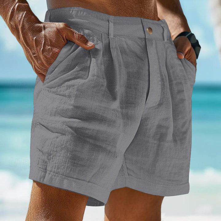 Linen Shorts Men - Pleated Front Casual Summer Beach Shorts
