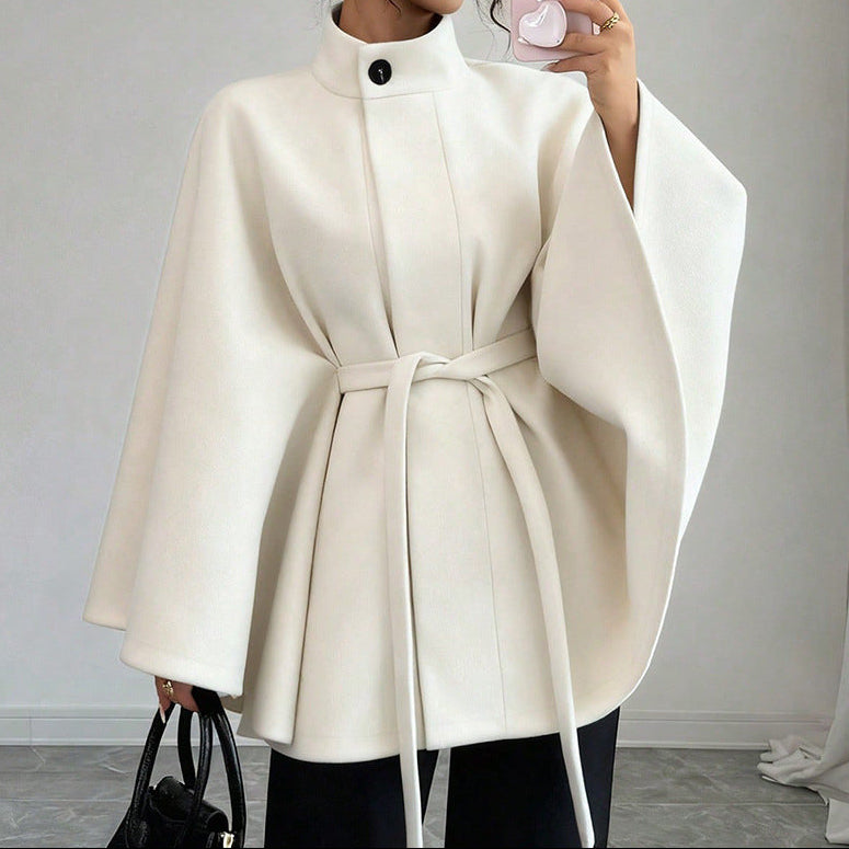 Women's Cape Sleeve Slim Fit Stand Collar Wool Coat
