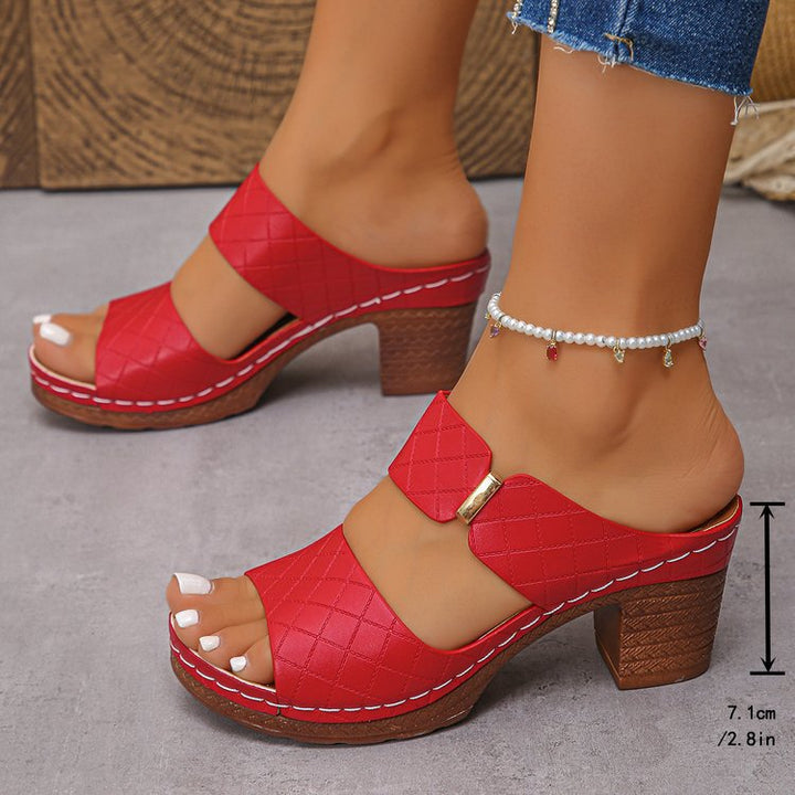 Quilted Platform Heeled Sandals Women - Chunky Block Heel Slide Mules